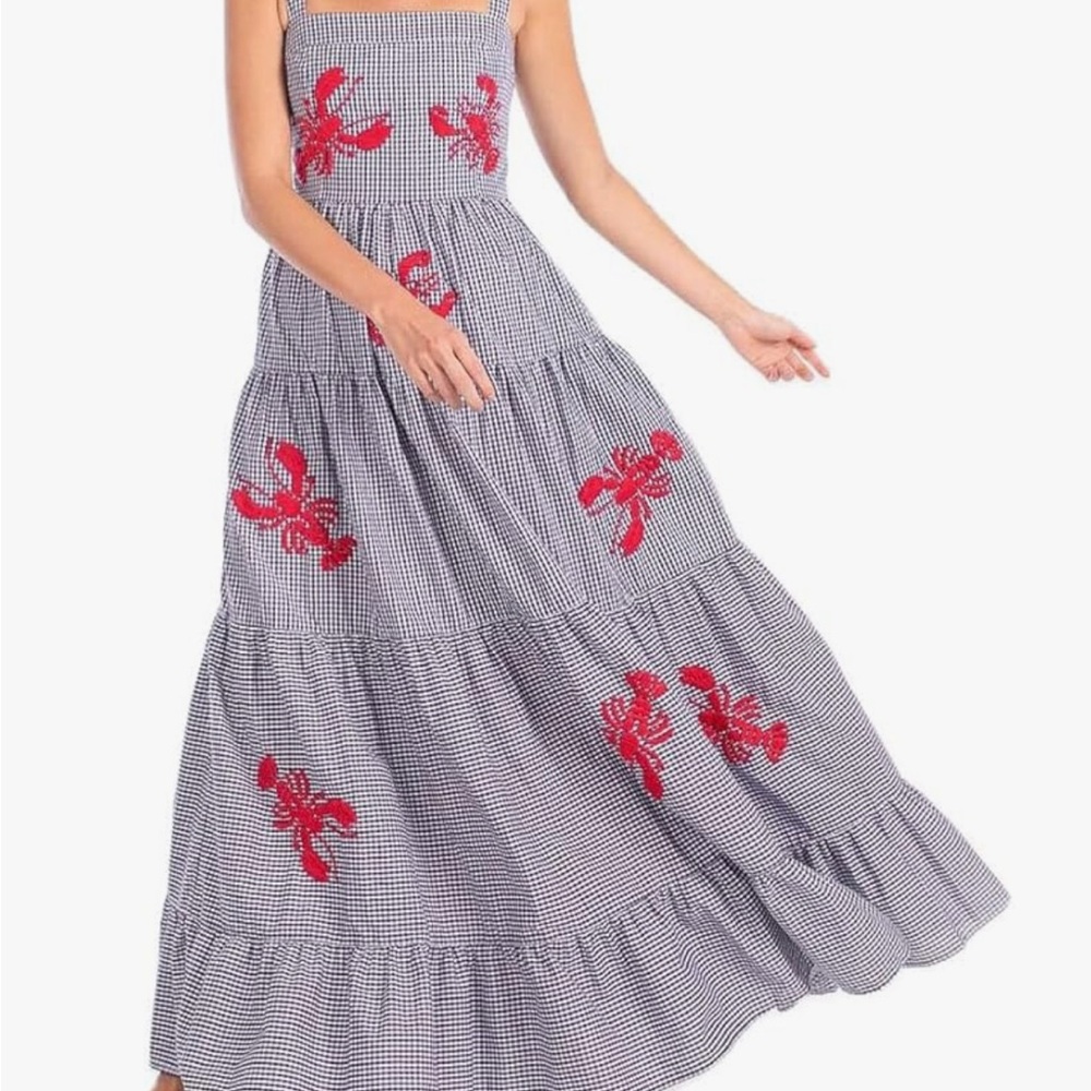 Gingham Maxi Dress with Fun Lobster print